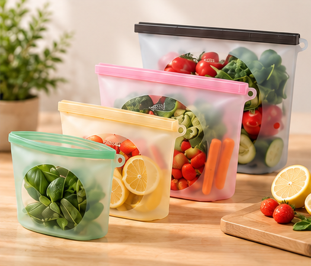 Silicone food storage bags, set of four sizes